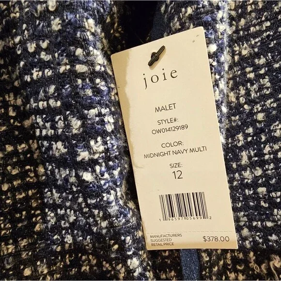 JOIE Womens Navy Pocketed Lined Collarless Cuffed Button Down Jacket Sz 12 NWT - Picture 5 of 7